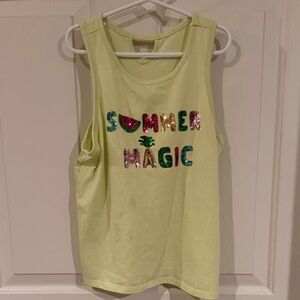 Yellow Tank Top with Sequin Letters